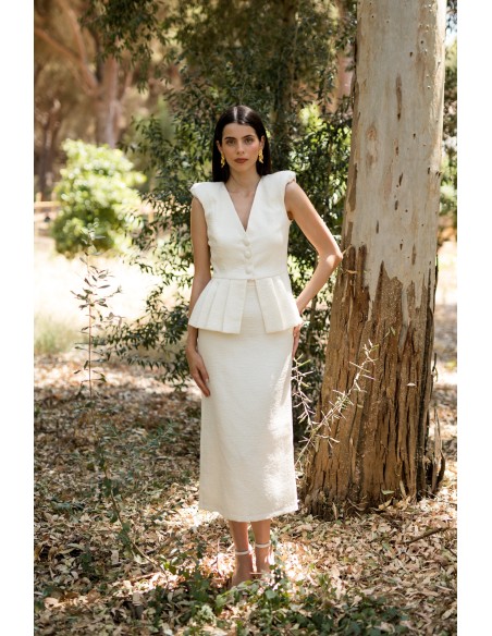 Mother's communion outfit with peplum top and midi skirt