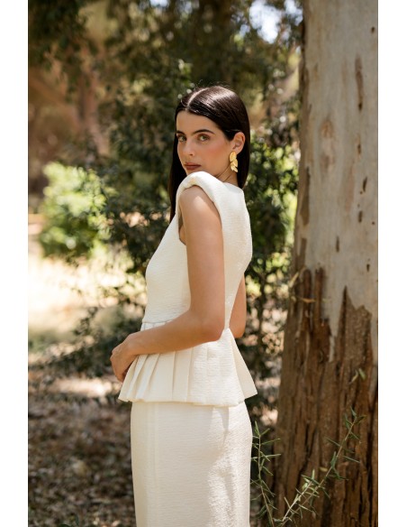 Mother's communion outfit with peplum top and midi skirt