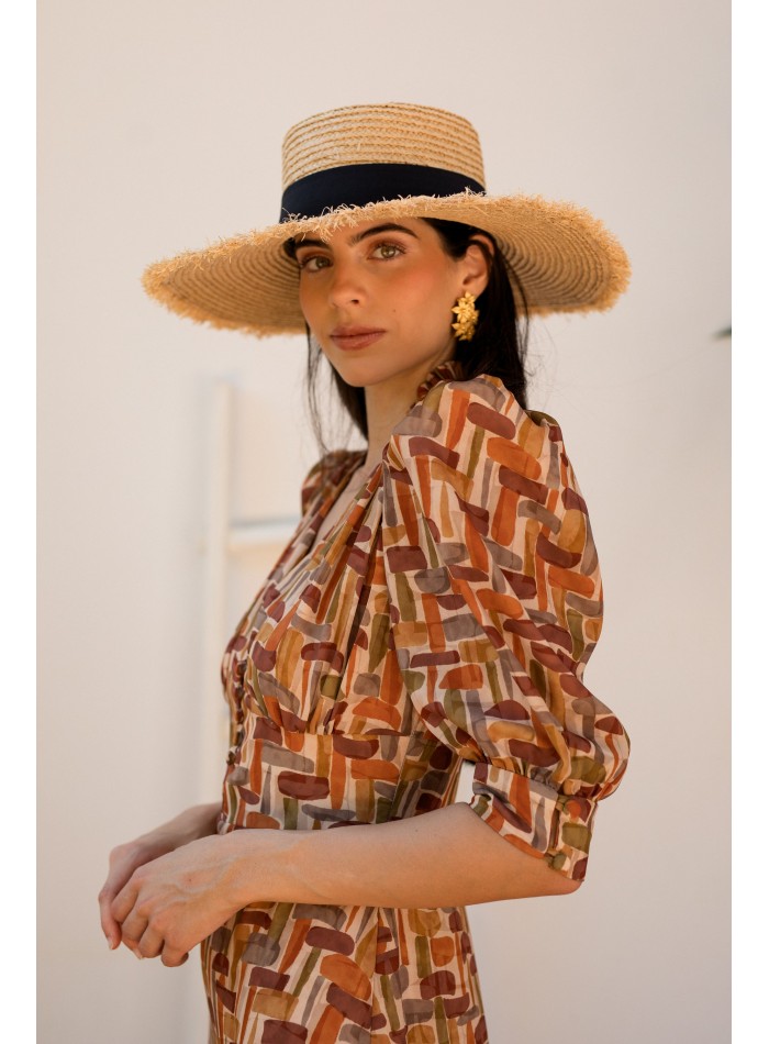 Vestido midi con estampado geométrico y escote...