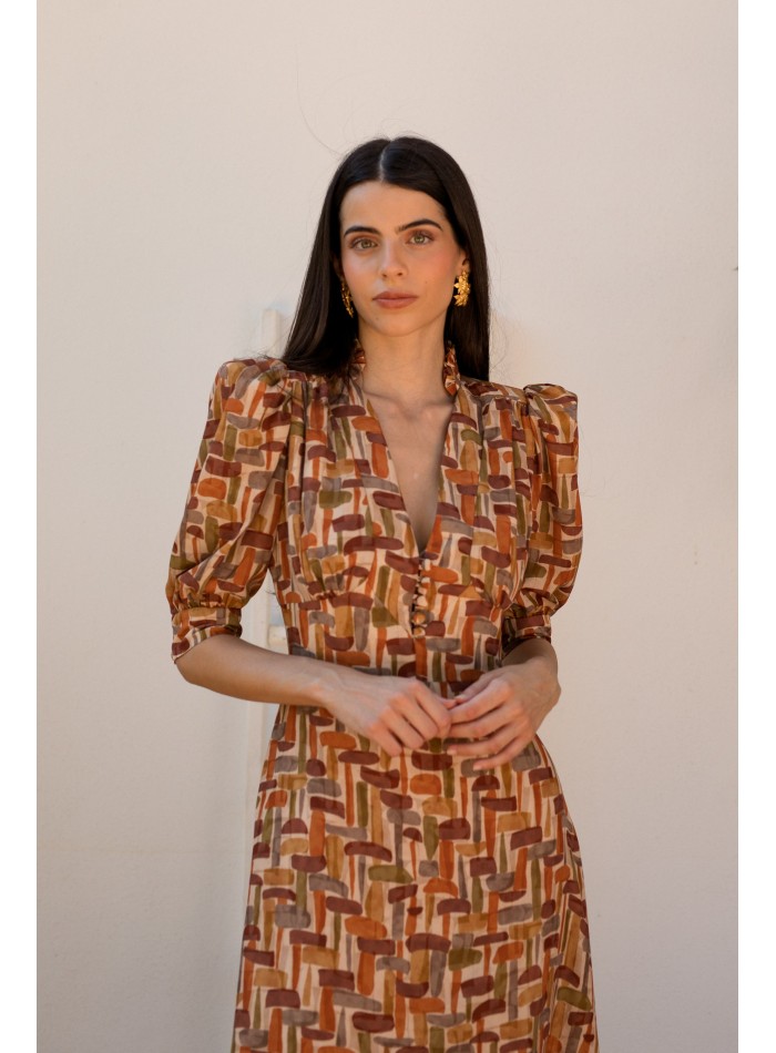 Vestido midi con estampado geométrico y escote...