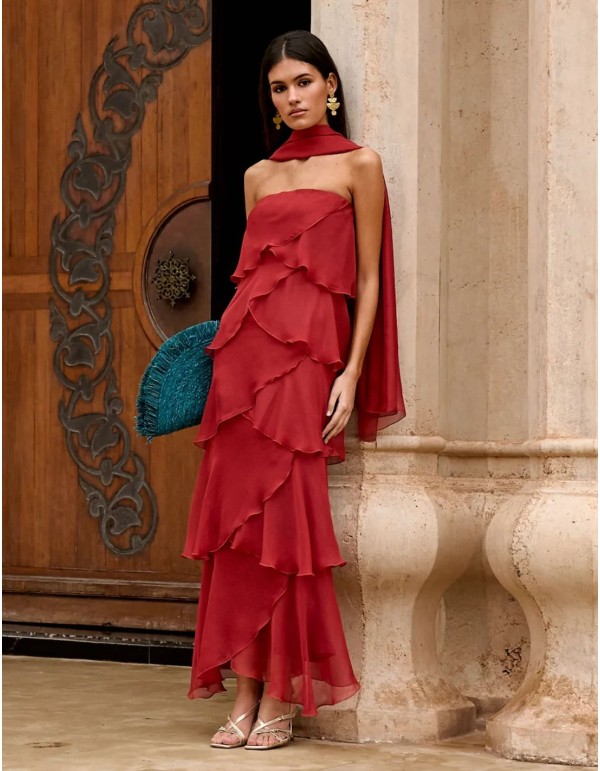 Chal de gasa terracota oscuro para invitada