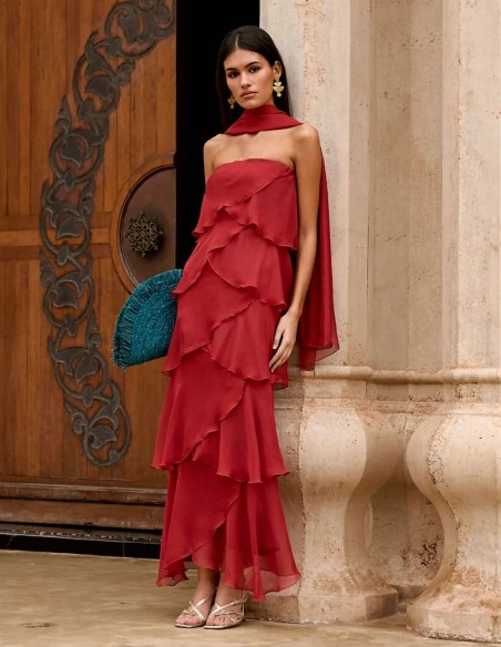 Chal de gasa terracota oscuro para invitada