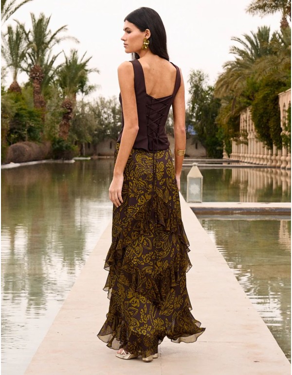 Falda de invitada midi de corte asimétrico con estampado floral 2