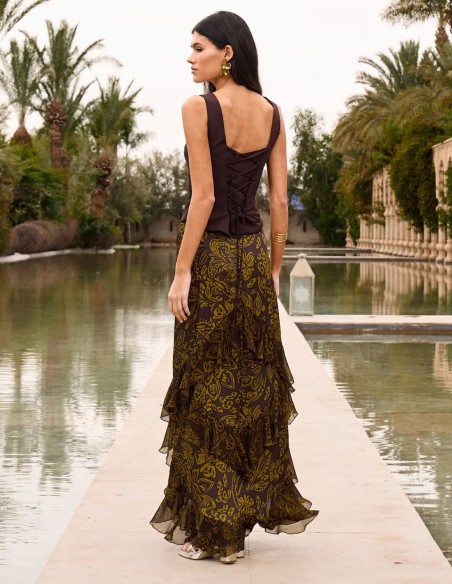 Jupe midi asymétrique à imprimé floral et coupe asymétrique