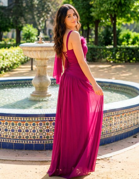 Robe longue Bougainvillea avec fleur amovible et dos réglable