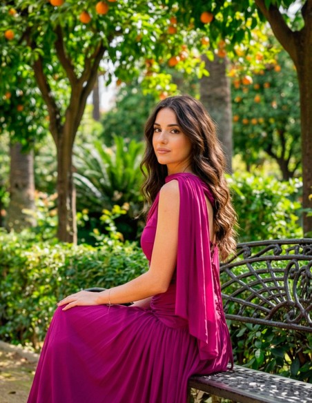 Robe longue Bougainvillea avec fleur amovible et dos réglable