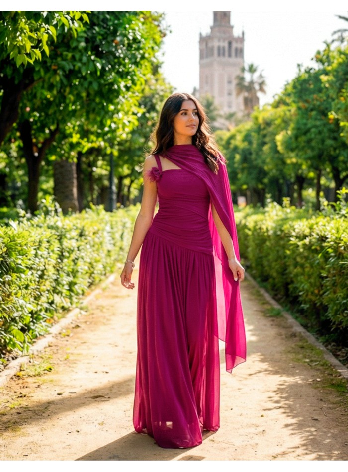 Bougainvillea Long Dress with Removable Flower...