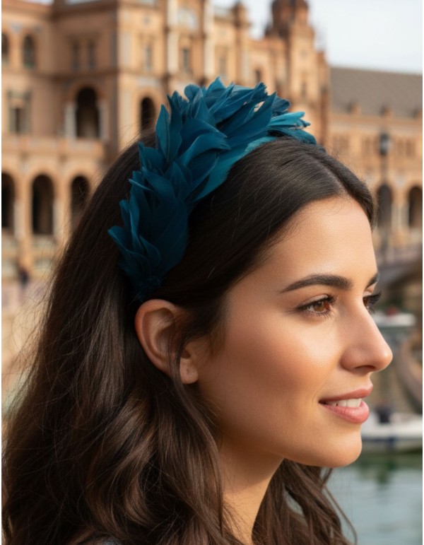 Feather headband for guest in duck blue color
