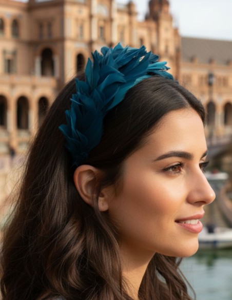 Feather headband for guest in duck blue color