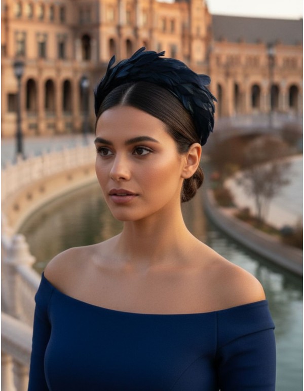 Feather headband for guests in navy color
