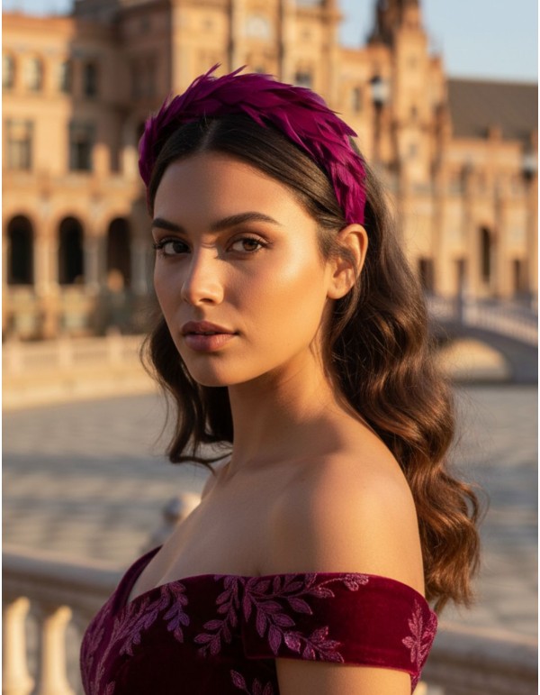 Magenta feather guest headband