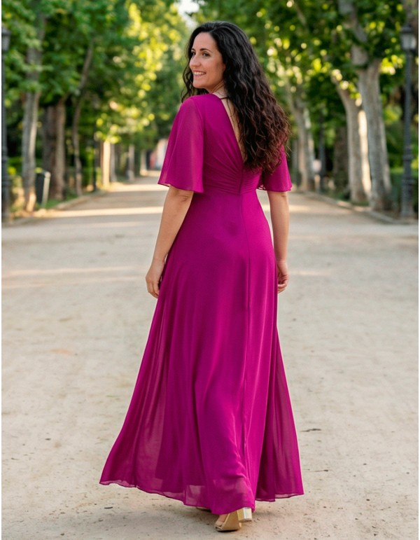 Vestido Largo Talla Grande con Drapeado y Detalle de Pedrería 2