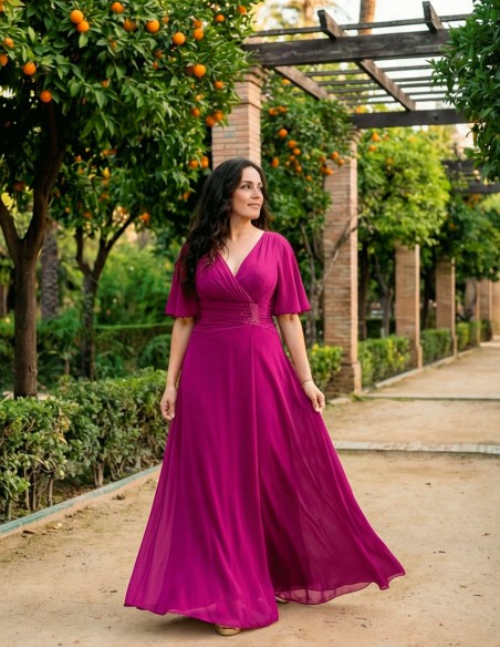 Oversize Draped Long Dress with Rhinestone Detailing