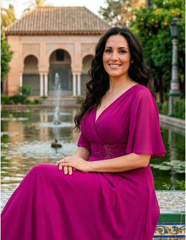 Vestido Largo Talla Grande con Drapeado y Detalle de Pedrería