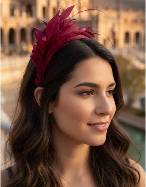Maroon feather headband for guest in maroon color