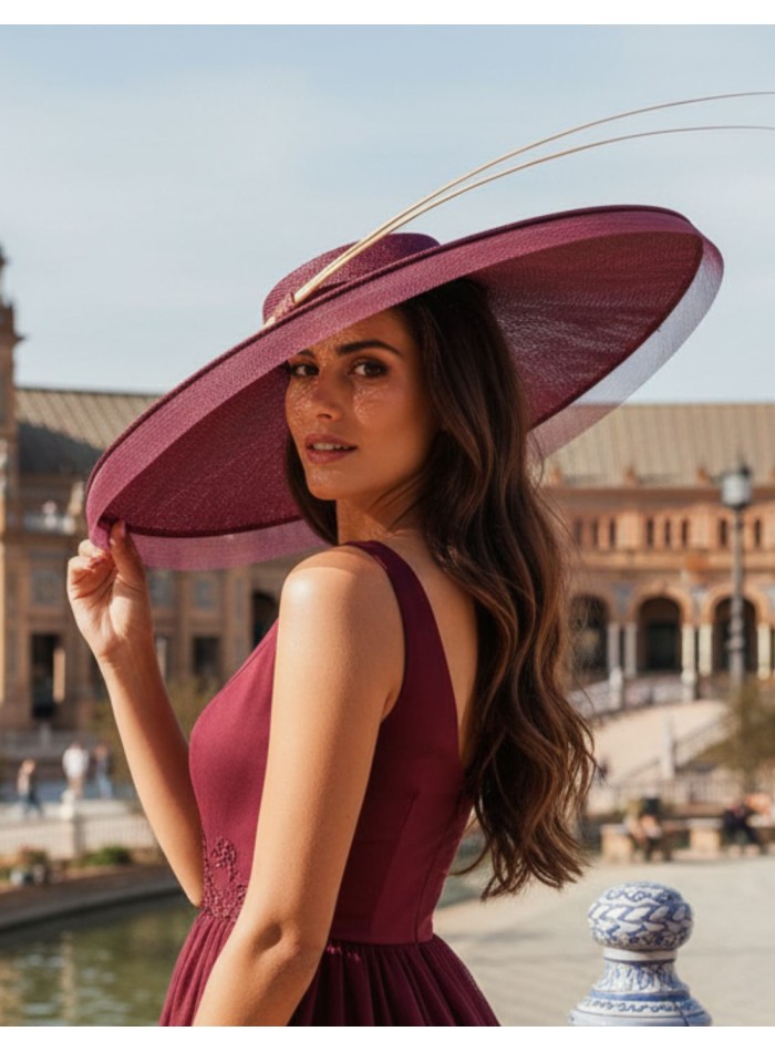 Maroon wedding hat with horsehair detail and...