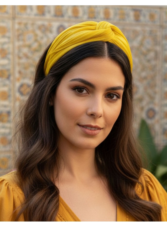 Bandeau d'invité en soie abaca tressée moutarde