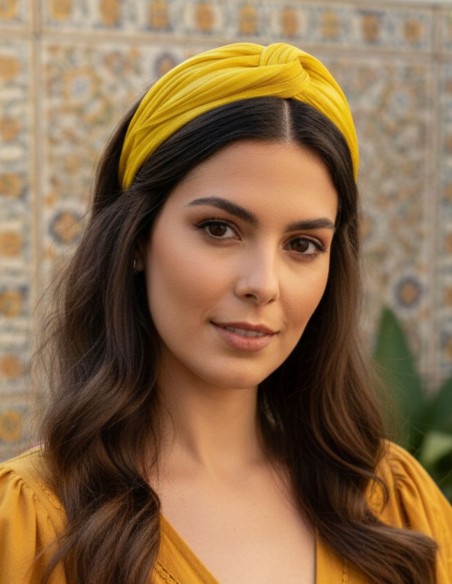 Mustard guest headband in braided silk abaca