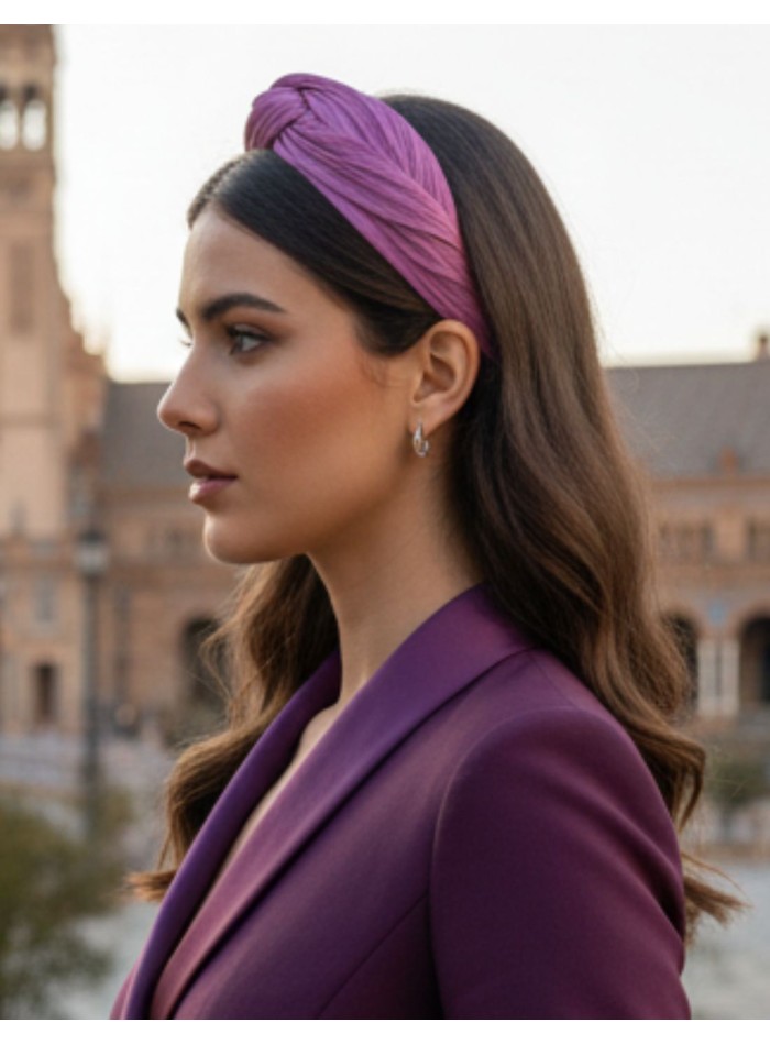 Violet party headband braided in silk