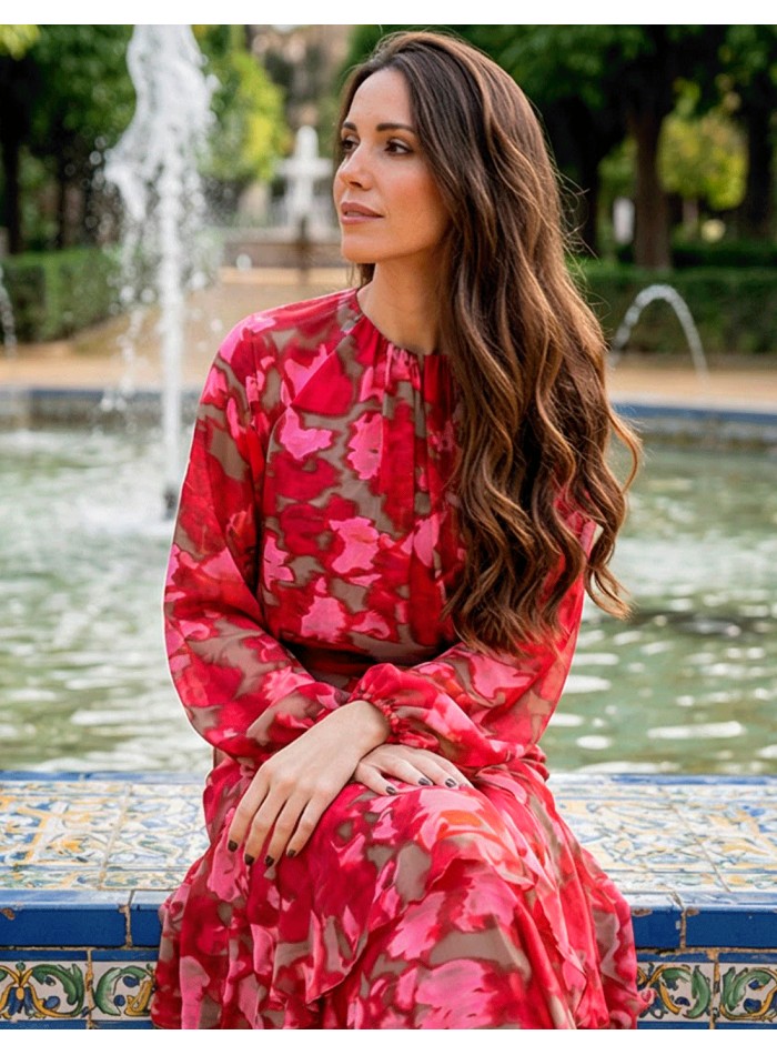 conjunto de flores estampado para invitada a boda de día