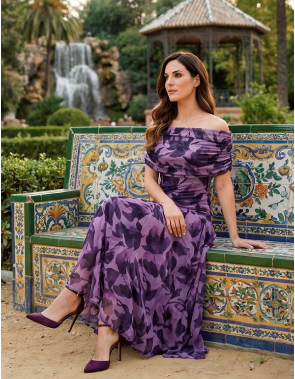 Robe longue sophistiquée en violet pour les mariages et les événements 2