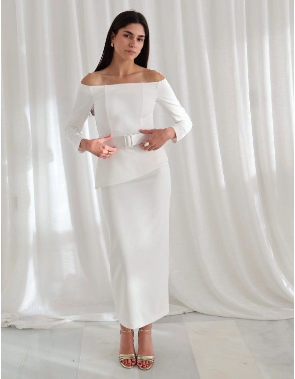 Ensemble deux pièces structuré en crêpe blanc