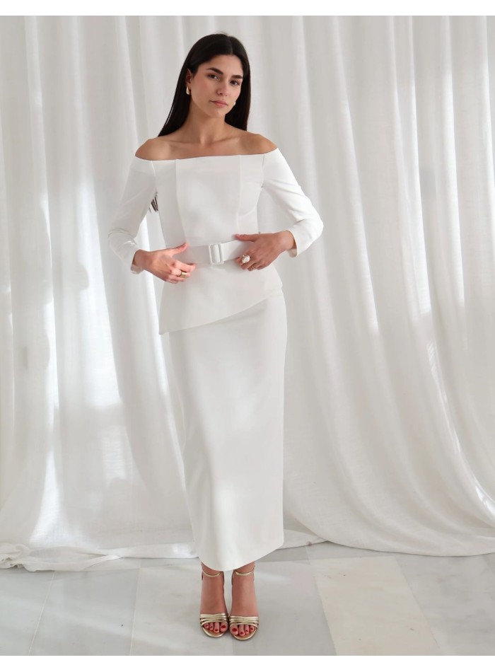 Two-piece structured white crepe two-piece set