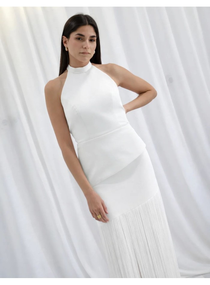 Ensemble deux pièces (haut et jupe) blanc avec...