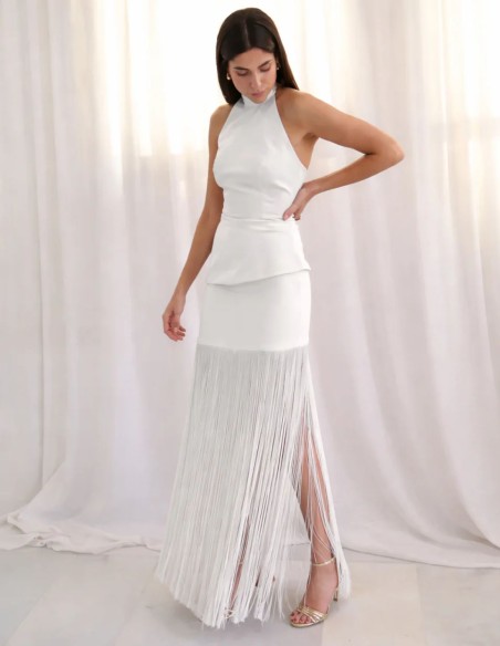 Conjunto top y falda flecos