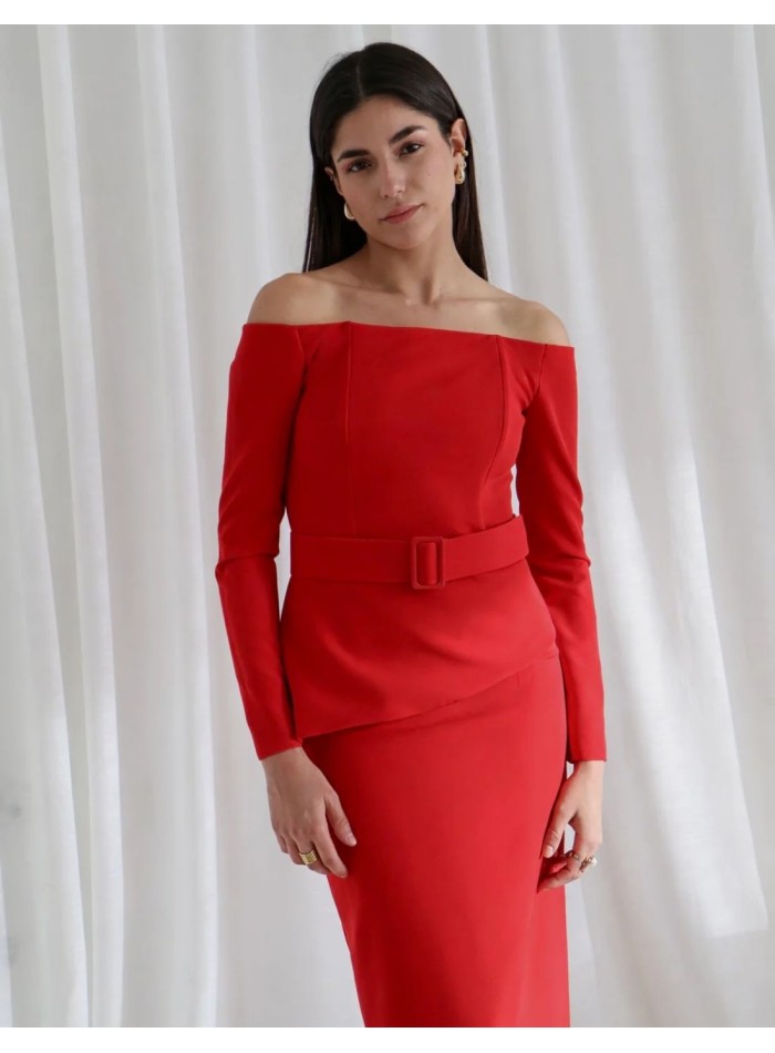 Two-piece set with bardot neckline top and...