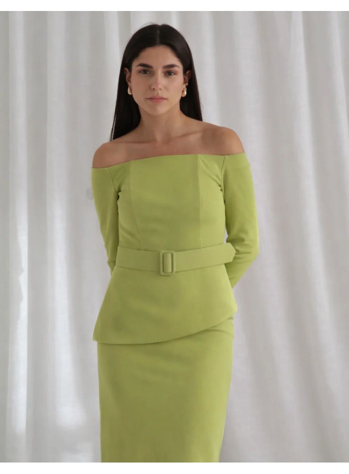 Two-piece set with bardot neckline top and...