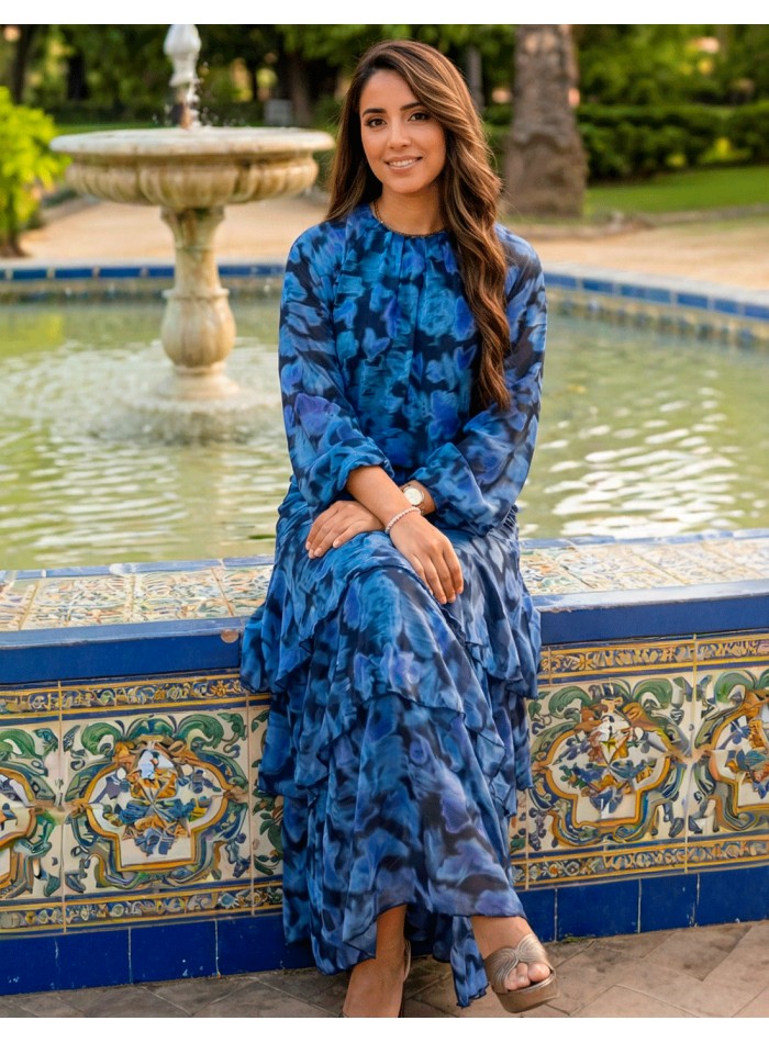 Conjunto Estampado Azul de Falda Midi con...