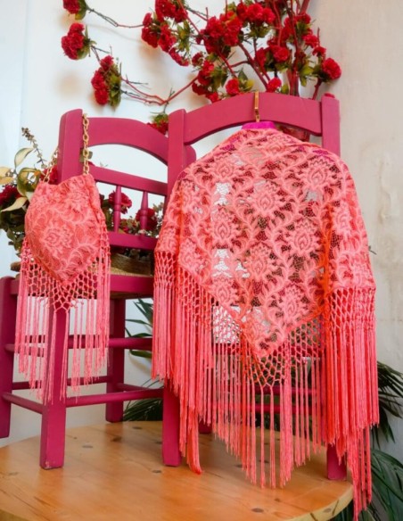 Coral lace manila shawl