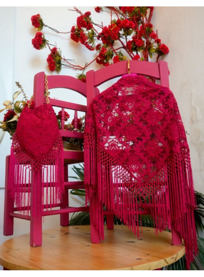 Red lace manila shawl