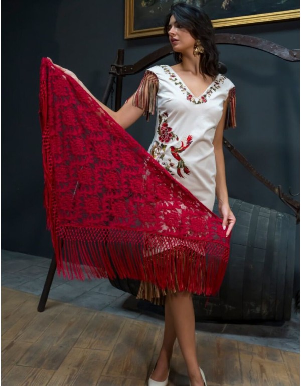 Red lace manila shawl 2