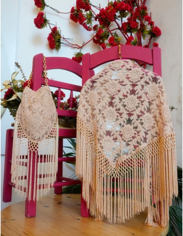 Salmon color lace manila shawl