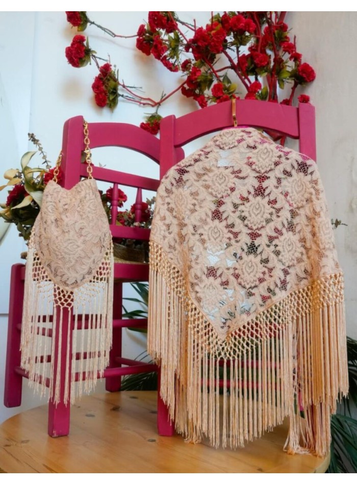 Salmon color lace manila shawl