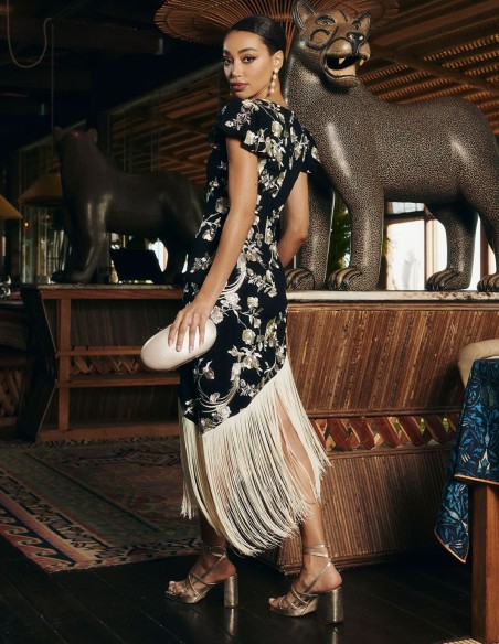 Vestido midi  flecos de hilo