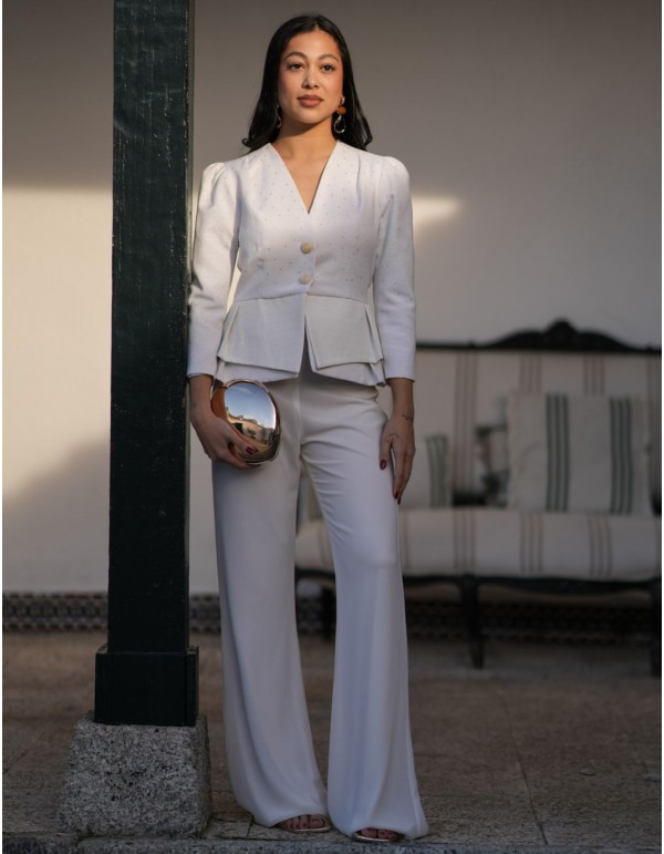 Conjunto de dos piezas con chaqueta de jacquard y pantalón de gasa