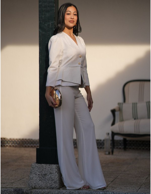 Conjunto de dos piezas con chaqueta de jacquard y pantalón de gasa 2