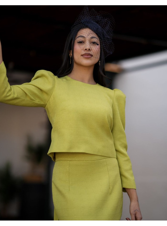 Ensemble deux pièces vert citron avec blouse à...