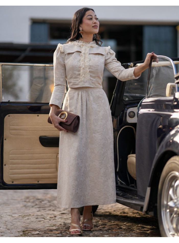 Two-piece set in jacquard fabric crop top and...