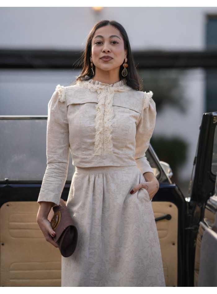 Two-piece set in jacquard fabric crop top and...