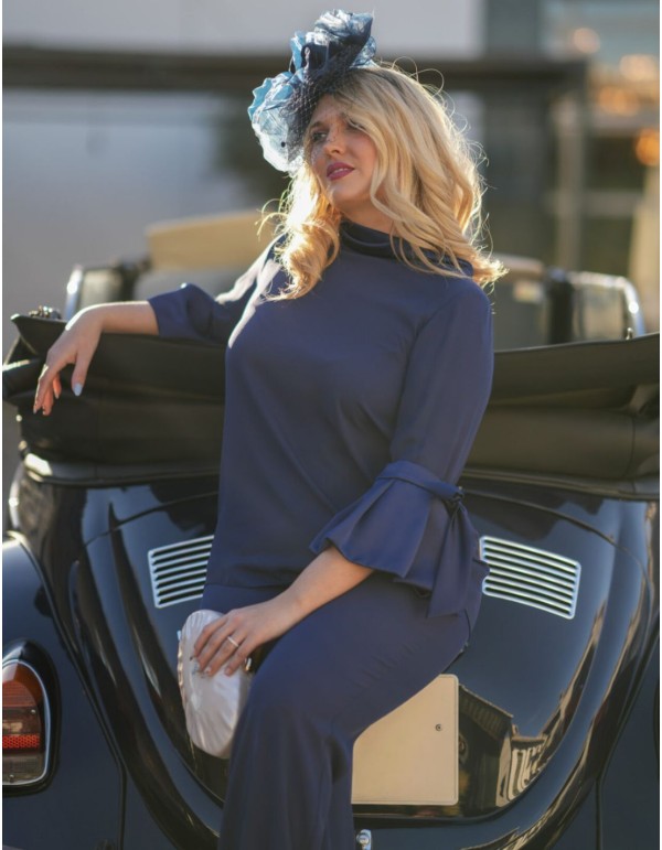 Navy blue two-piece set of straight pants and blouse with...