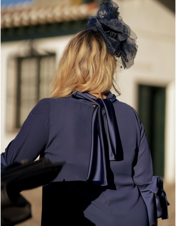 Navy blue two-piece set of straight pants and blouse with... 2