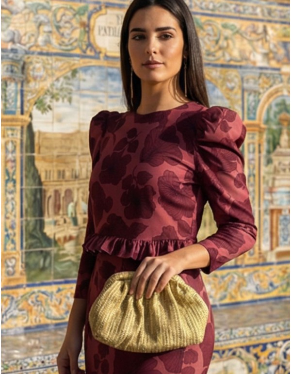 Sac en raphia doré avec longue chaîne 2