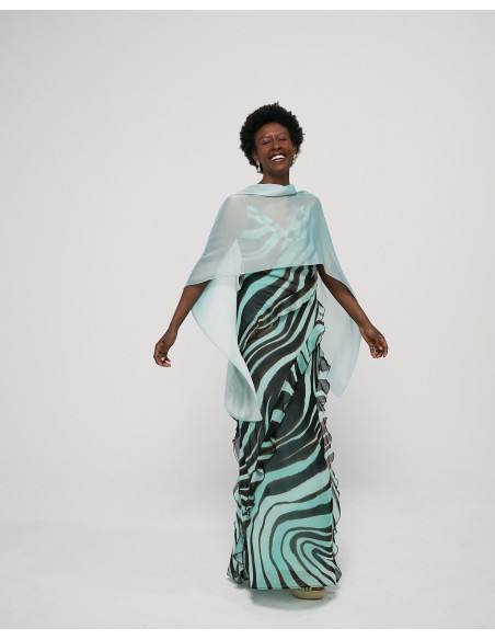 Long aquamarine blue chiffon cape