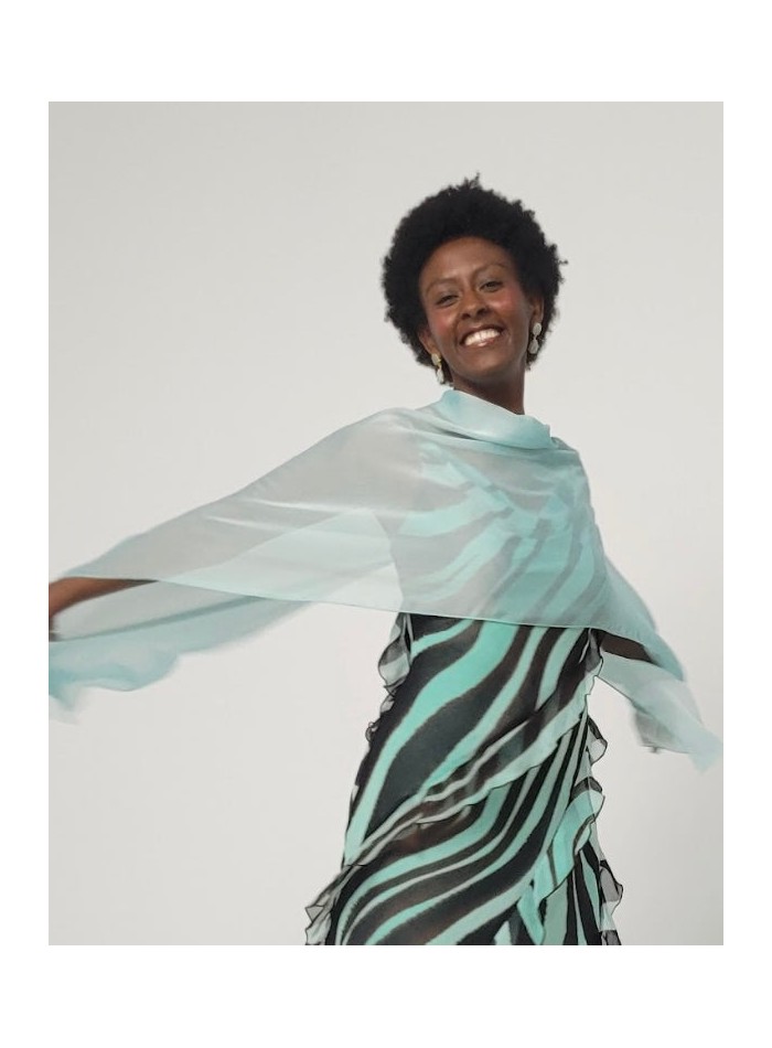 Long aquamarine blue chiffon cape