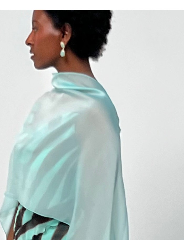 Long aquamarine blue chiffon cape