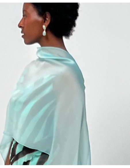 Long aquamarine blue chiffon cape